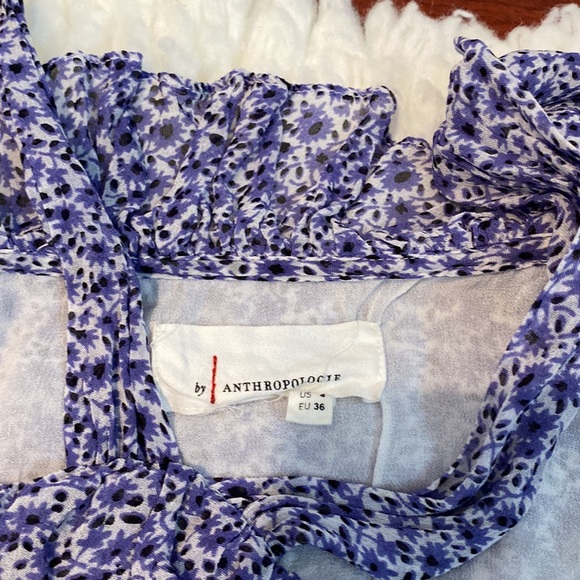 Anthropologie Purple Romantic Floral Cold Shoulder Lined Blouse Size 4 - Picture 5 of 7